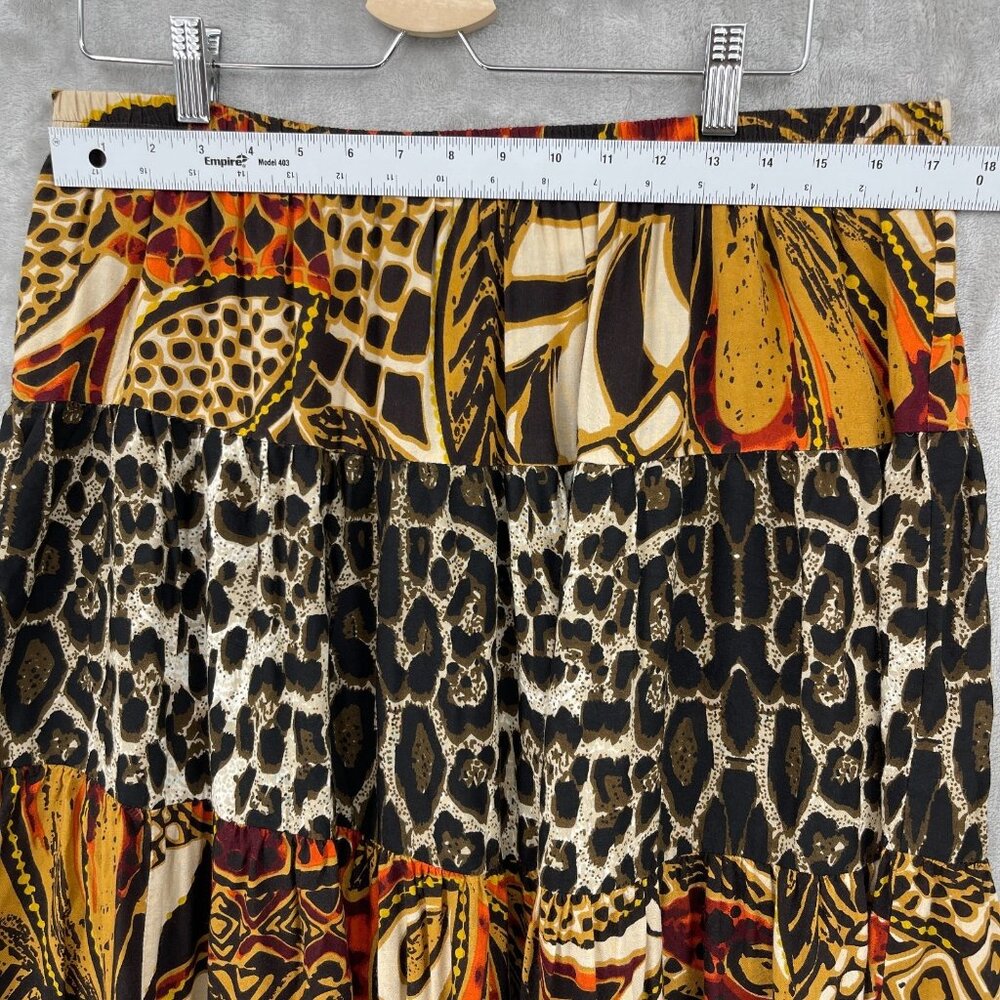 Vintage Leopard Animal Print Batik A Line Maxi Skirt Brown Orange - Picture 8 of 10